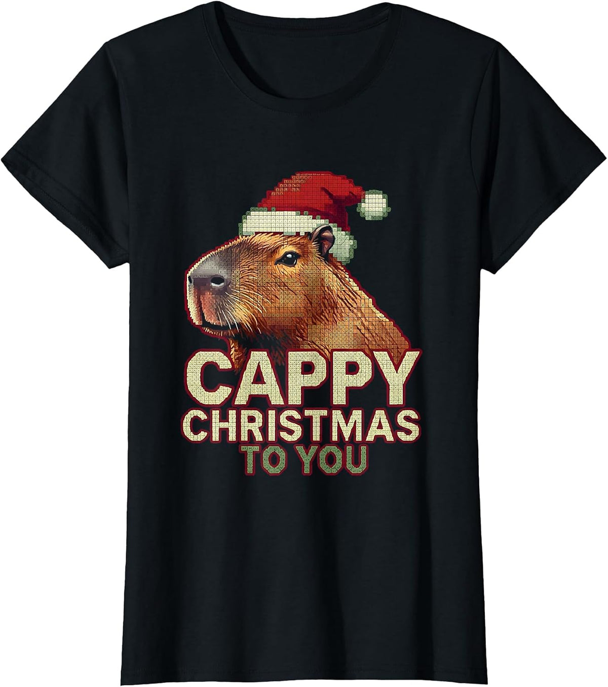 Cappy Christmas To You Cute Capybara Santa Hat Holiday Humor T-Shirt - Black