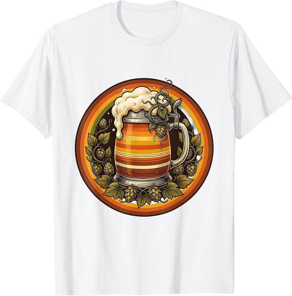 Oktoberfest Overflowing Beer Stein Hops Graphic T-Shirt - White