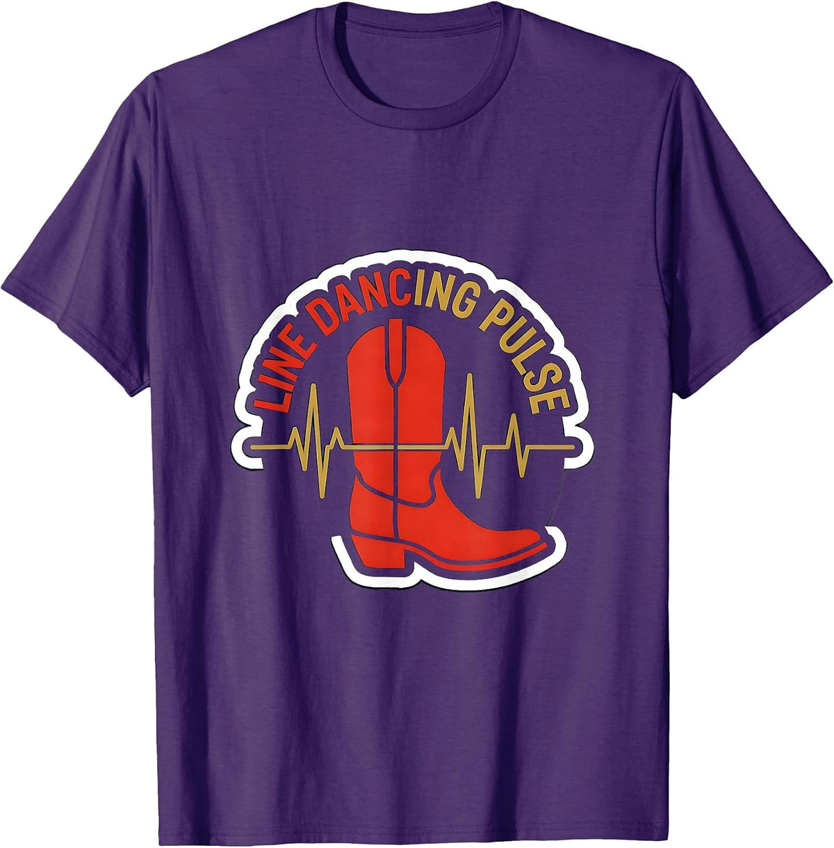Line Dancing Pulse Cowboy Boot EKG Pulse Line Dancer Novelty T-Shirt - Purple