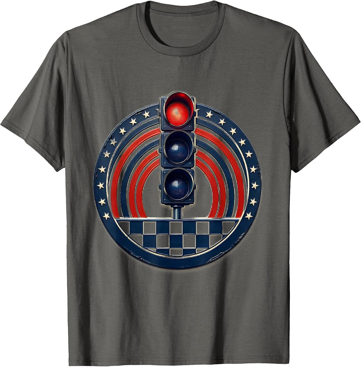 Sealed Badge Tall Tree Checkered Flag Drag Racing Pride T-Shirt - Asphalt Grey