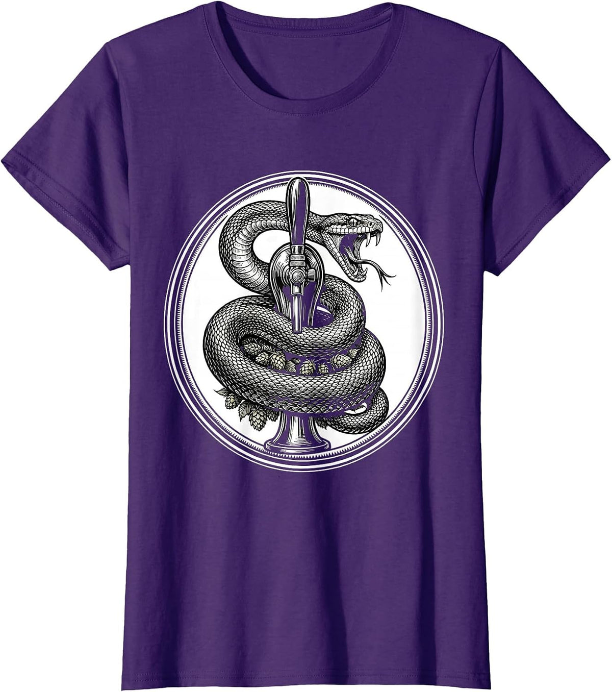 Women's Serpent Coiled Beer Tap Graphic Design T-Shirt - Purple