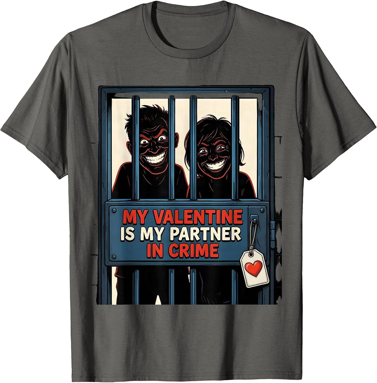 My Valentine Is My Partner In Crime Funny First Responder T-Shirt - Asphalt Grey
