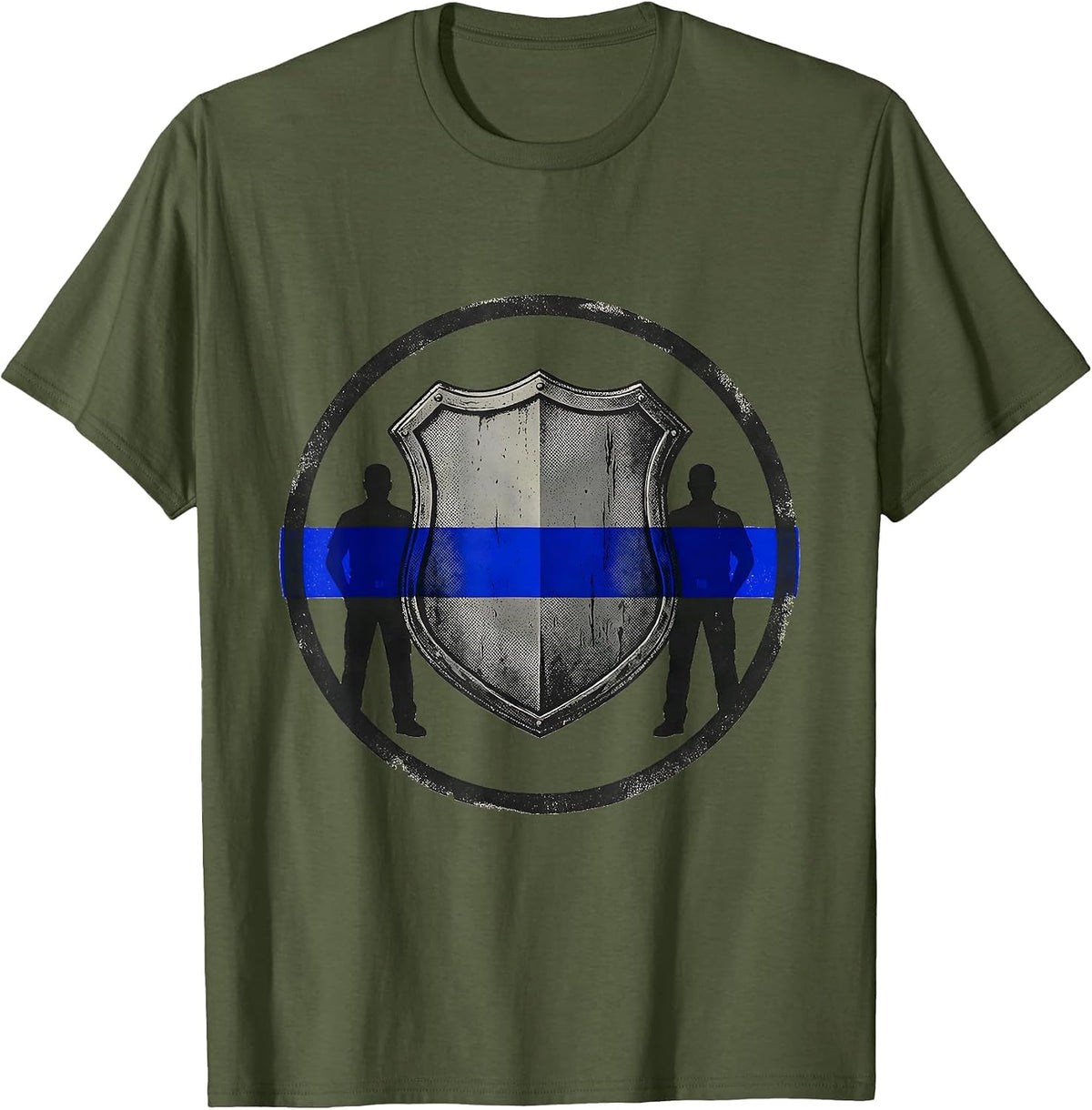 Thin Blue Line Police Support Badge T-Shirt - Olive Green