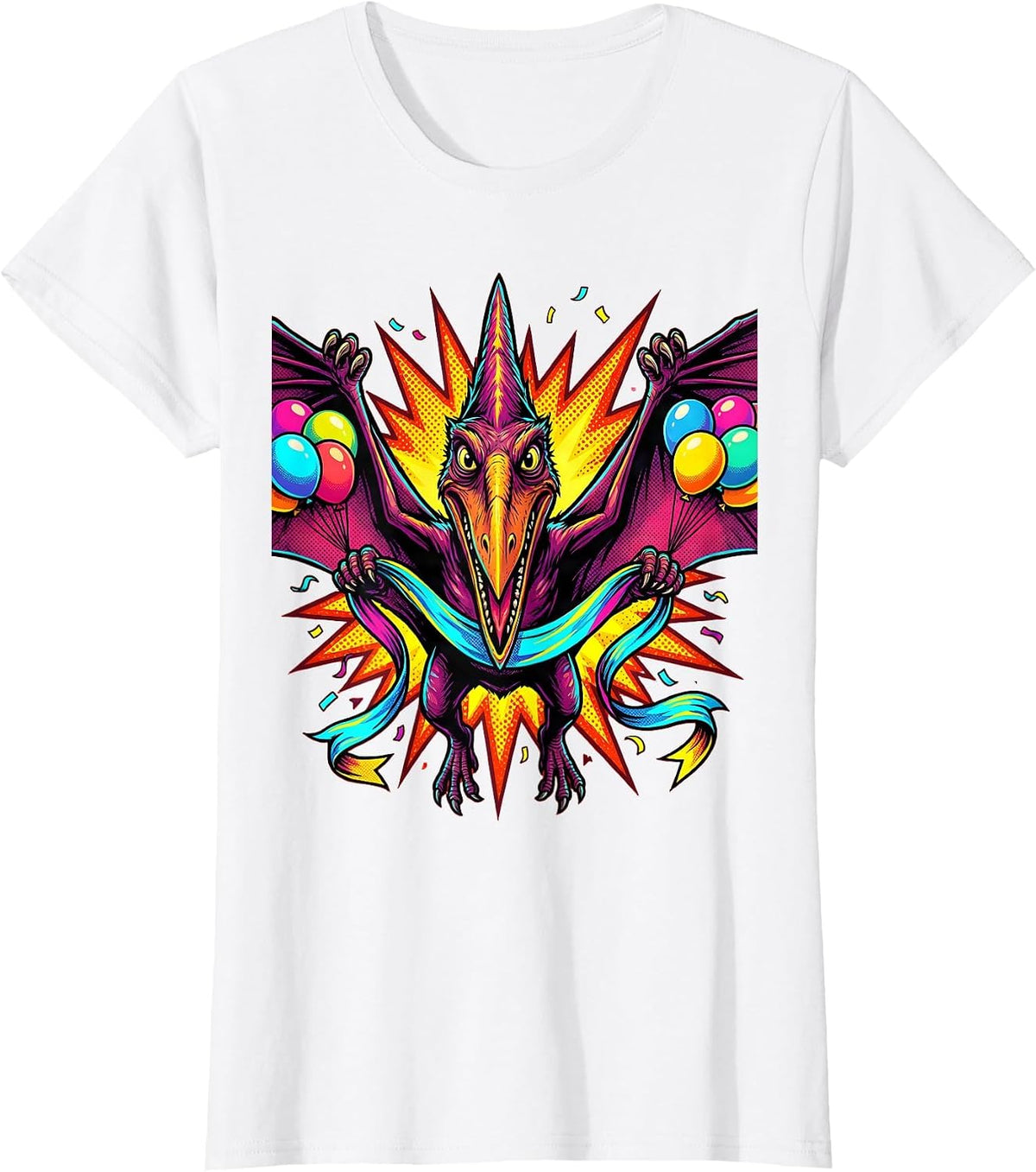 Pterodactyl Birthday Banner Dinosaur Graphic T-Shirt - White