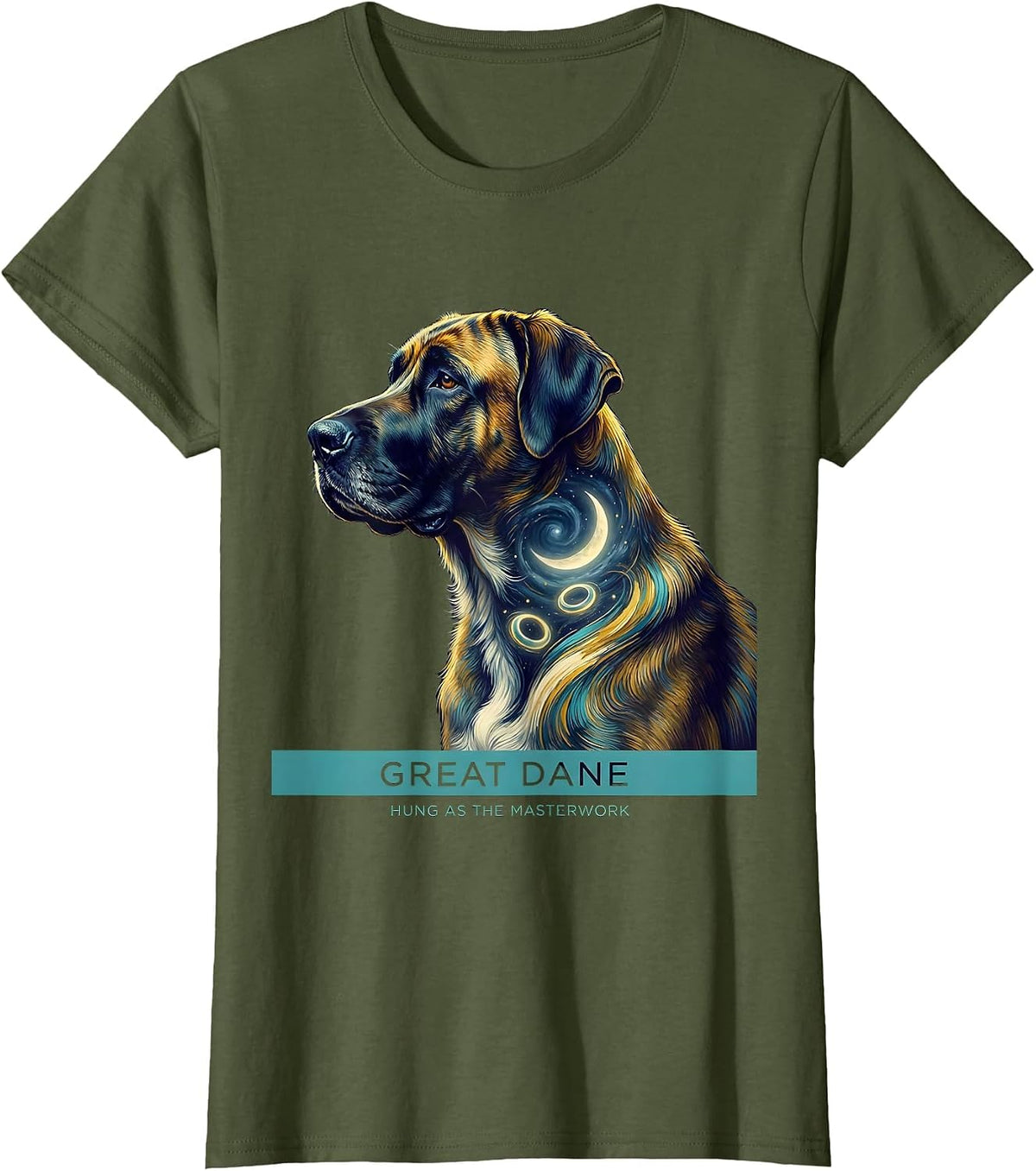 Women's Great Dane Hung As The Masterwork Surreal Dog Portrait T-Shirt - Olive Green