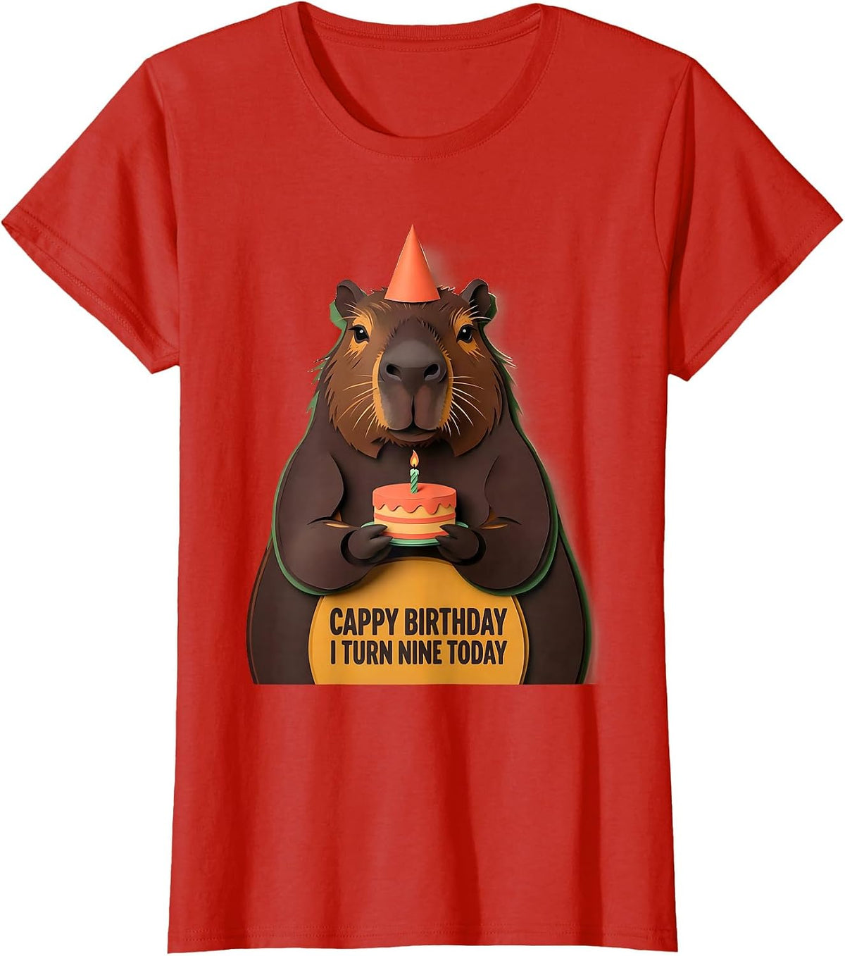 Cappy Birthday I Turn Nine Today Cute Kawaii Capybara T-Shirt - Red