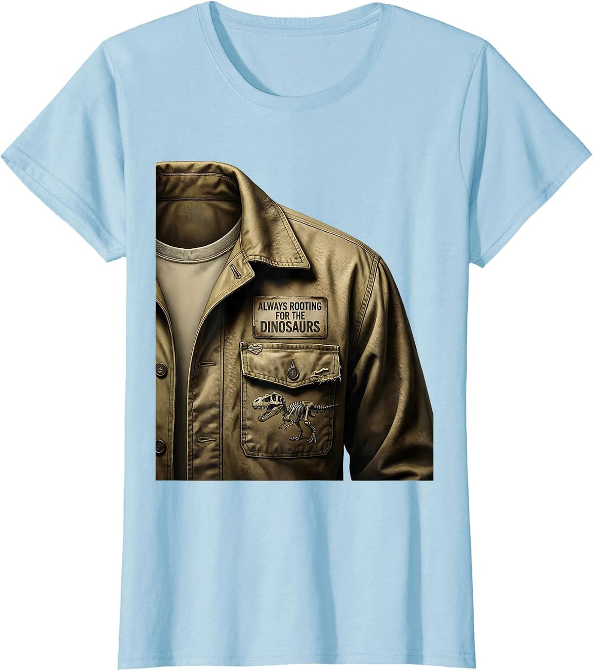 Women's Always Rooting For The Dinosaurs Funny Design T-Shirt - Baby Blue
