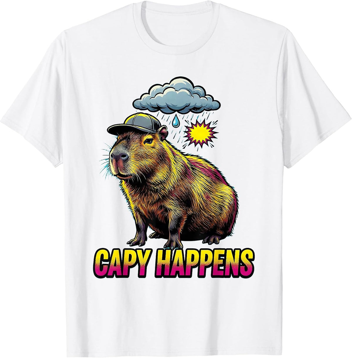 Men's capy happens Funny Capybara Animal Meme Humor T-Shirt - White