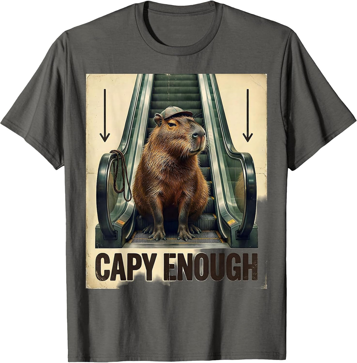 Capy Enough Vintage Funny Capybara Animal Meme Humor T-Shirt - Asphalt Grey