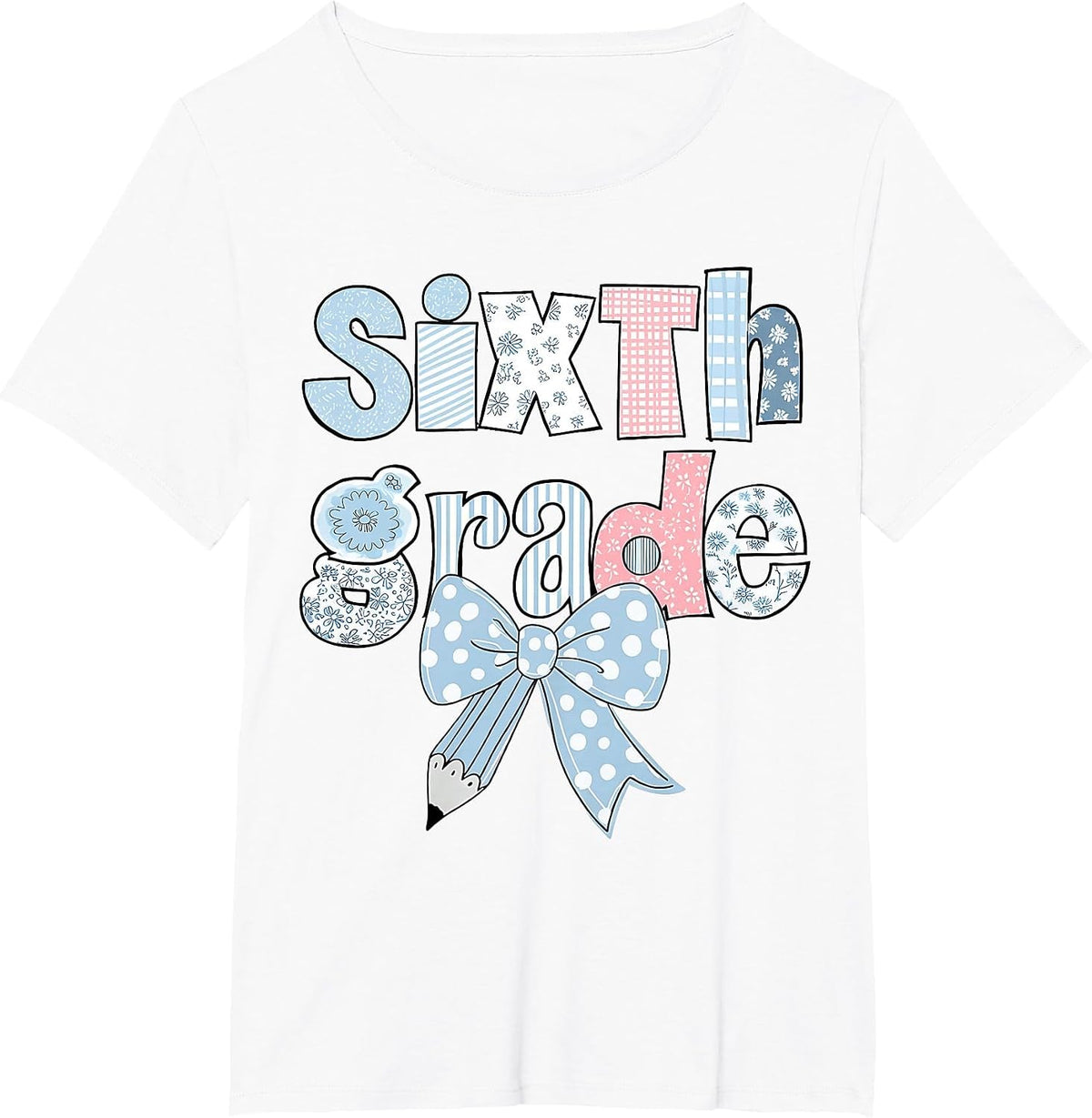 Sixth Grade Coquette Bow Pencil First Day Back to School T-Shirt - White