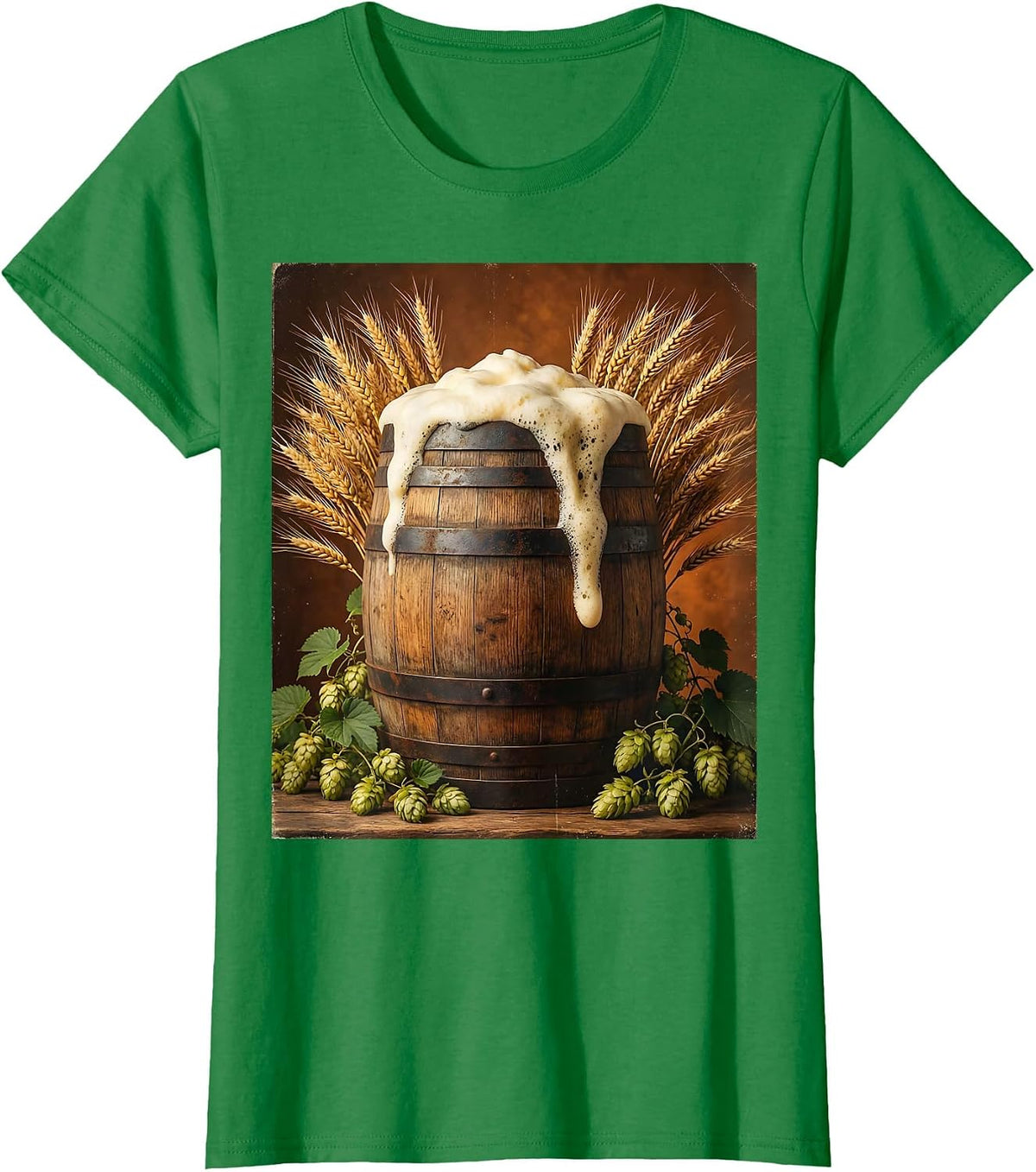 Women's Oktoberfest Beer Barrel Wheat Illustration T-Shirt - Kelly Green