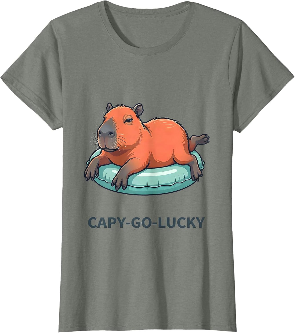 Capy-Go-Lucky Funny Capybara Animal Lover Humor T-Shirt - Olive Heather