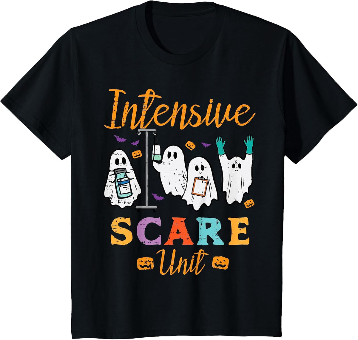 Halloween ICU Nurse Intensive Scare Unit Scrub Top Women Men T-Shirt - Black