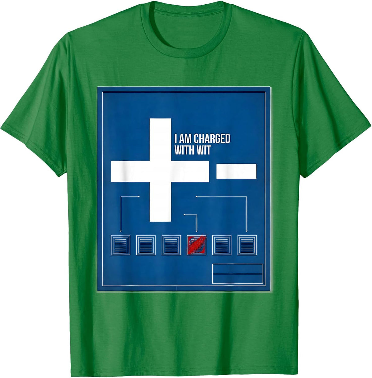 Men's I Am Charged With Wit Technical Blueprint Science Teacher T-Shirt - Kelly Green