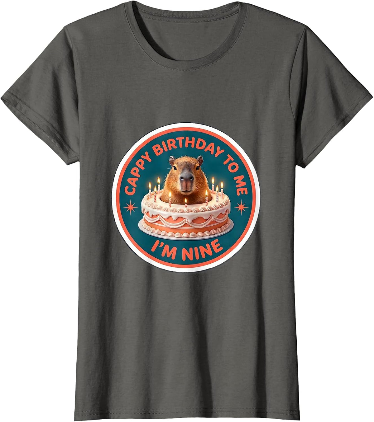 Women's Cappy Birthday To Me I'm Nine Cute Capybara Birthday Pun T-Shirt - Asphalt Grey