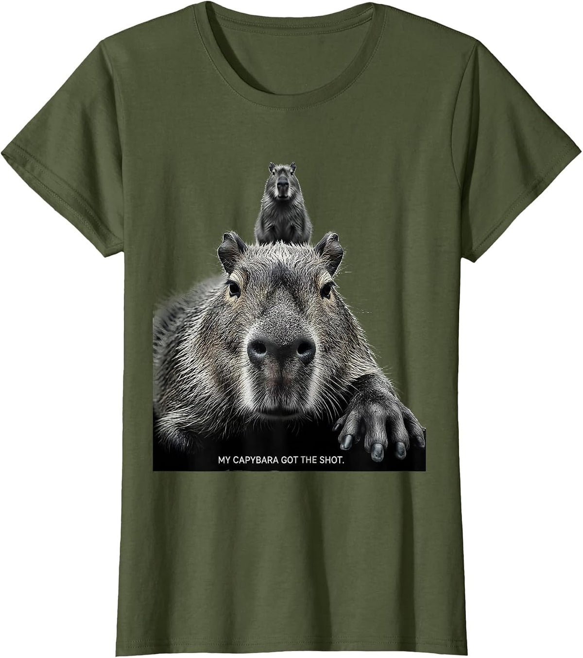 Women's My Capybara Got The Shot Funny Absurdist Animal Humor T-Shirt - Olive Green