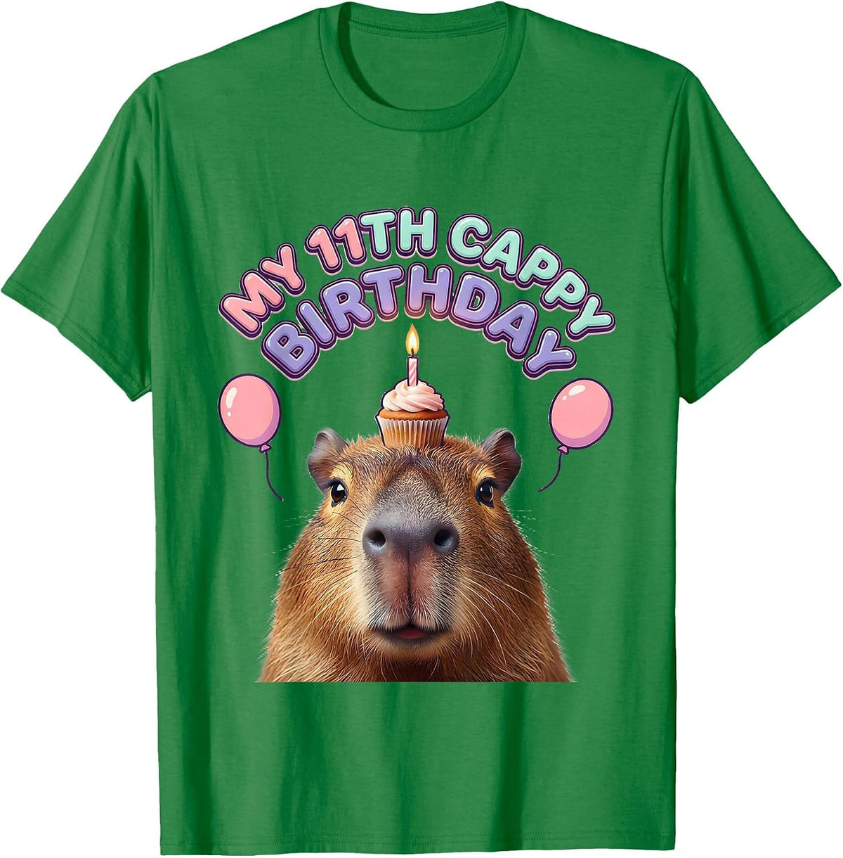 Men's My 11th Cappy Birthday Cute Kawaii Capybara Birthday Gift T-Shirt - Kelly Green
