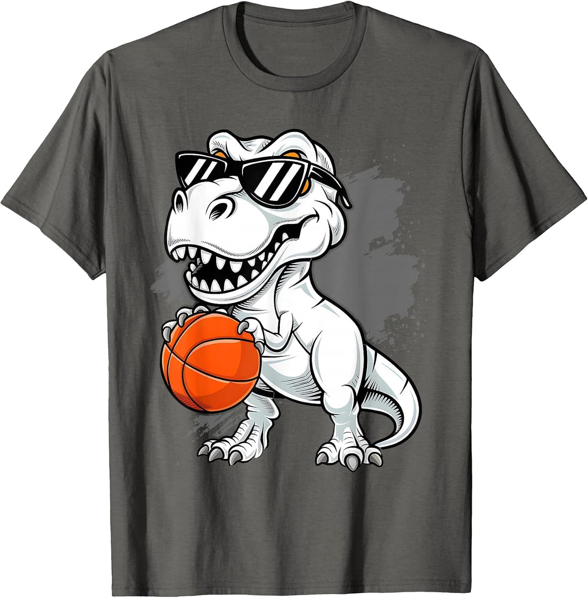 Trex Dinosaur Basketball Cute Sport Toddler Player Kids Boys T-Shirt - Asphalt Grey