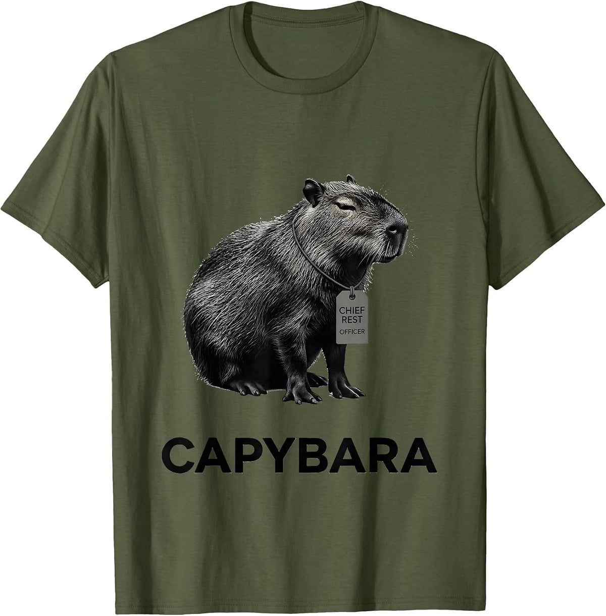 Capybara, Chief Rest Officer Funny Gamer Meme Humor T-Shirt - Olive Green