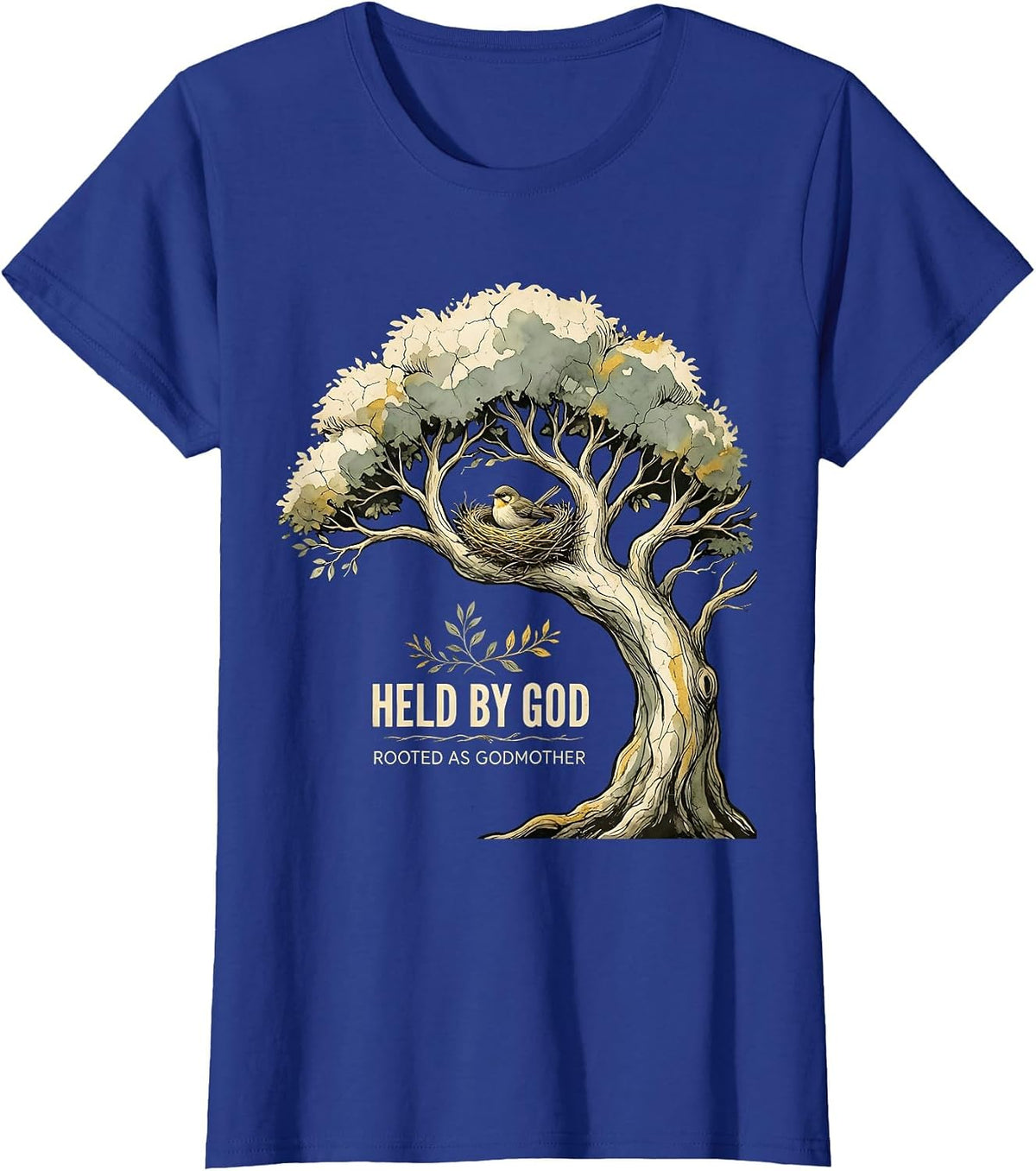 Women's Held By God Rooted As Godmother Boho Faith Christian Gift T-Shirt - Royal Blue