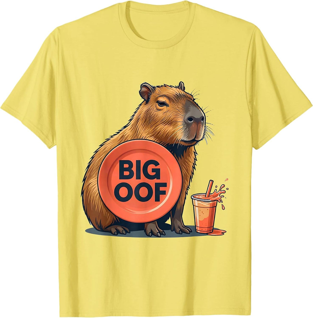 Men's Big Oof Funny Capybara Animal Meme Humor T-Shirt - Lemon Yellow