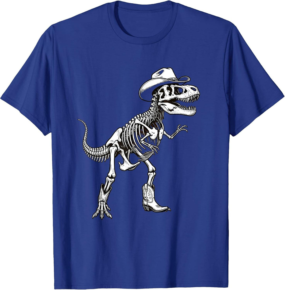 T-Rex Skeleton Cowboy Dinosaur Graphic T-Shirt - Royal Blue