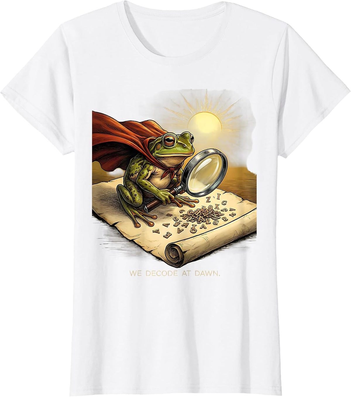 We Decode At Dawn Funny Frog Teacher English Reader Back T-Shirt - White