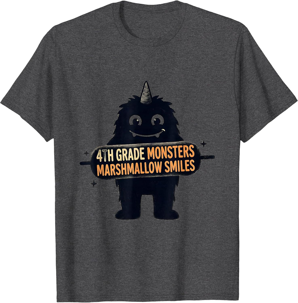 Men's 4th Grade Monsters Marshmallow Smiles Funny Teacher T-Shirt - Dark Heather Grey