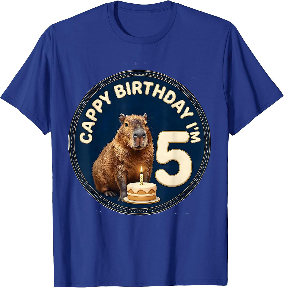 Cappy Birthday I'm Five Cute Capybara Animal Lover Kids T-Shirt - Royal Blue