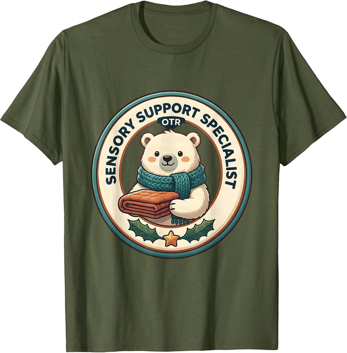 Men's Sensory Support Specialist, OTR Cute Kawaii Occupational T-Shirt - Olive Green