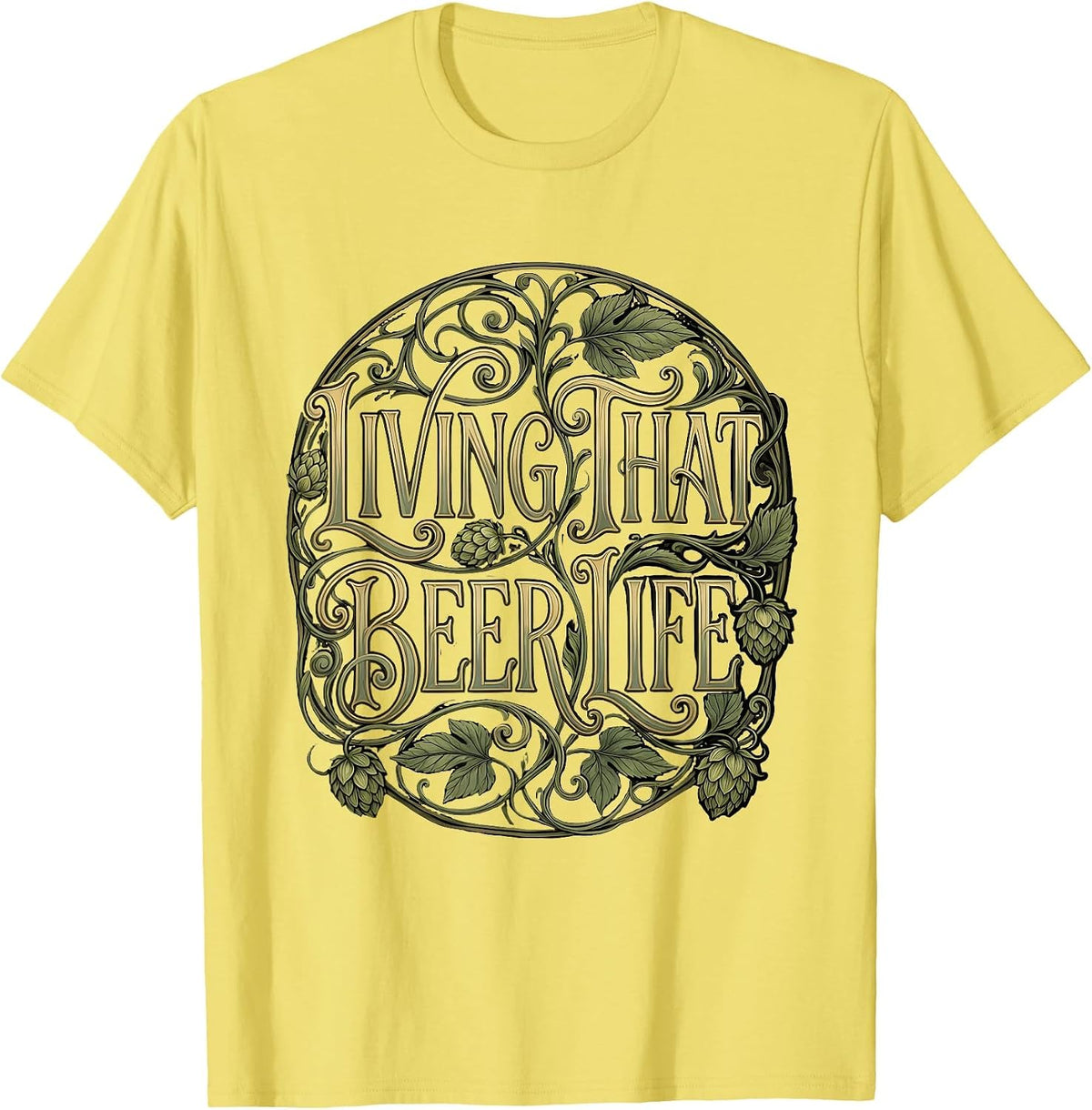 Men's Living That Beer Life Graphic Design T-Shirt - Lemon Yellow