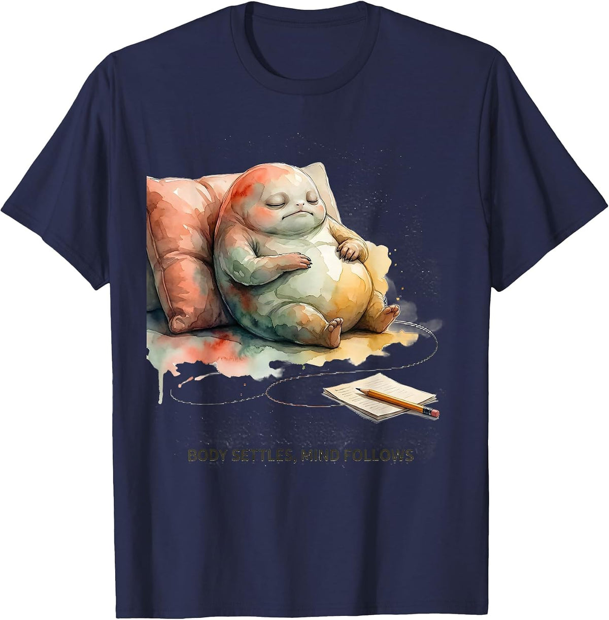 Men's Body Settles Mind Follows Watercolor Occupational Therapy T-Shirt - Navy Blue