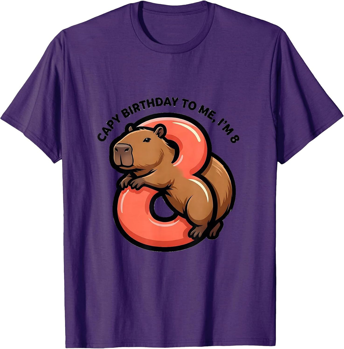 Capy Birthday To Me I'm 8 Kids 8th Birthday Capybara Humor T-Shirt - Purple