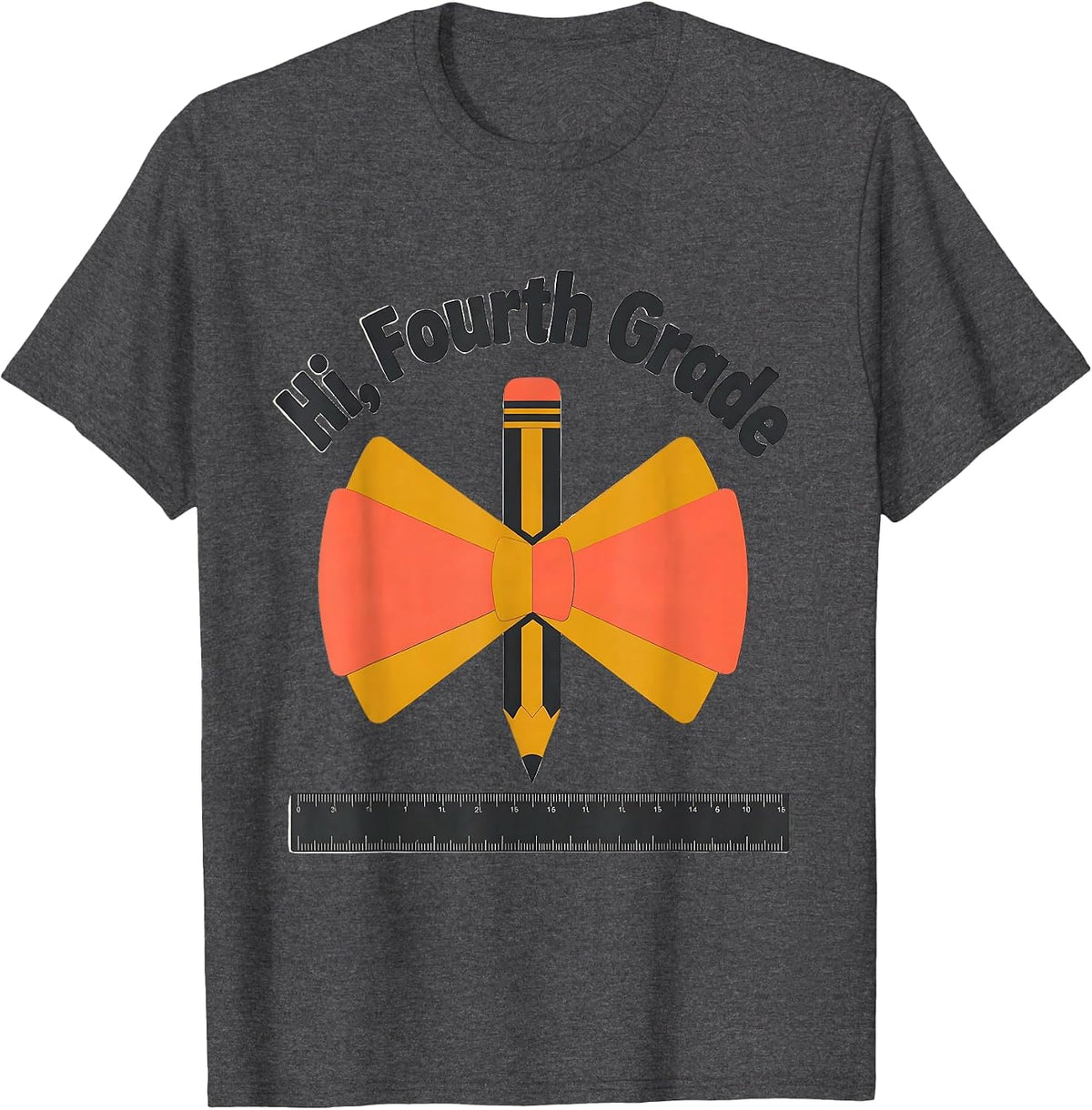 Hi, Fourth Grade Midcentury Modern Coquette Bow Back T-Shirt - Dark Heather Grey