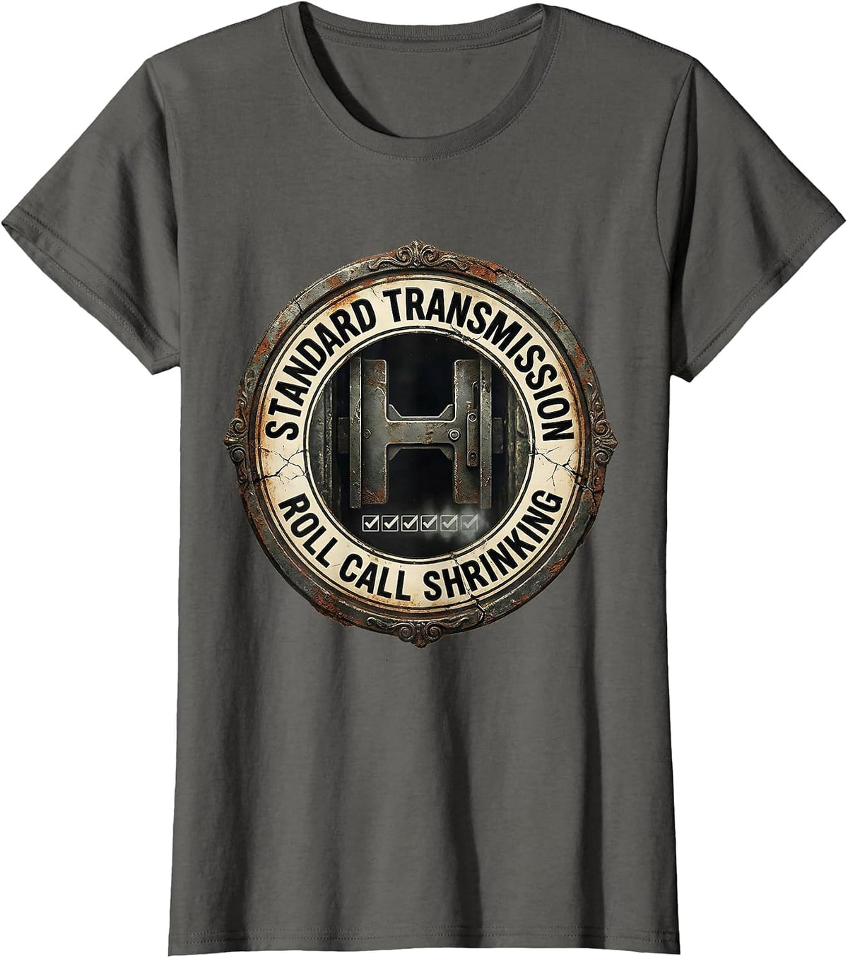 Women's Standard Transmission: Roll Call Shrinking Vintage Car Guy T-Shirt - Asphalt Grey