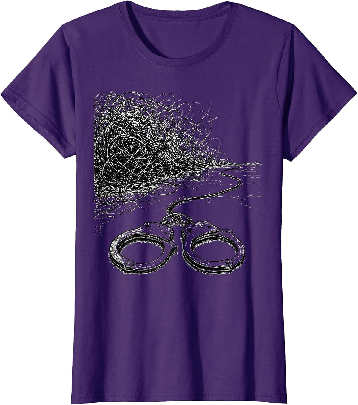 Women's Tangled Cord Handcuffs Police Officer Humor Gift T-Shirt - Purple