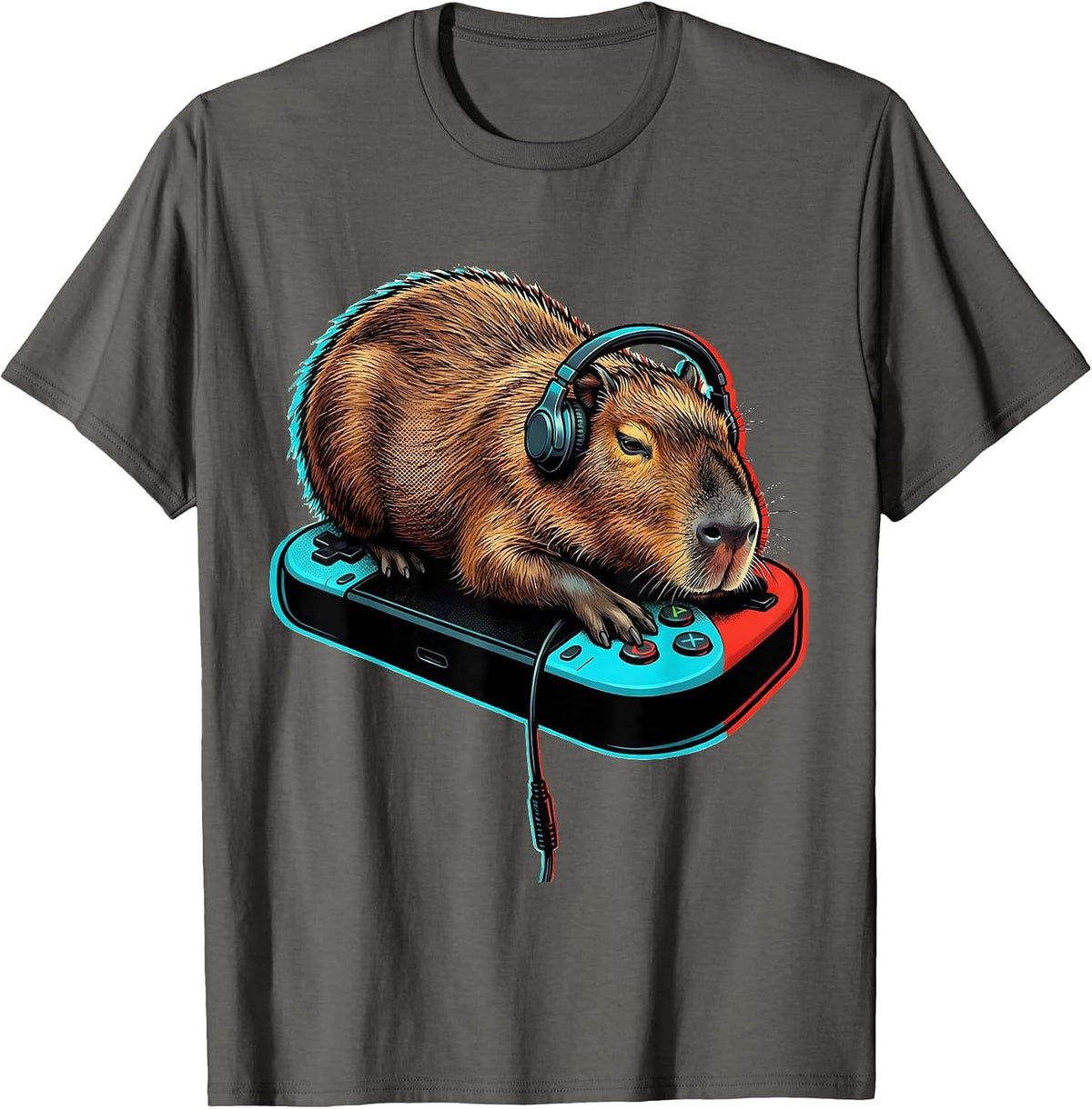 Men's Capybara Gamer Pop Art Bruh Meme Humor T-Shirt - Asphalt Grey