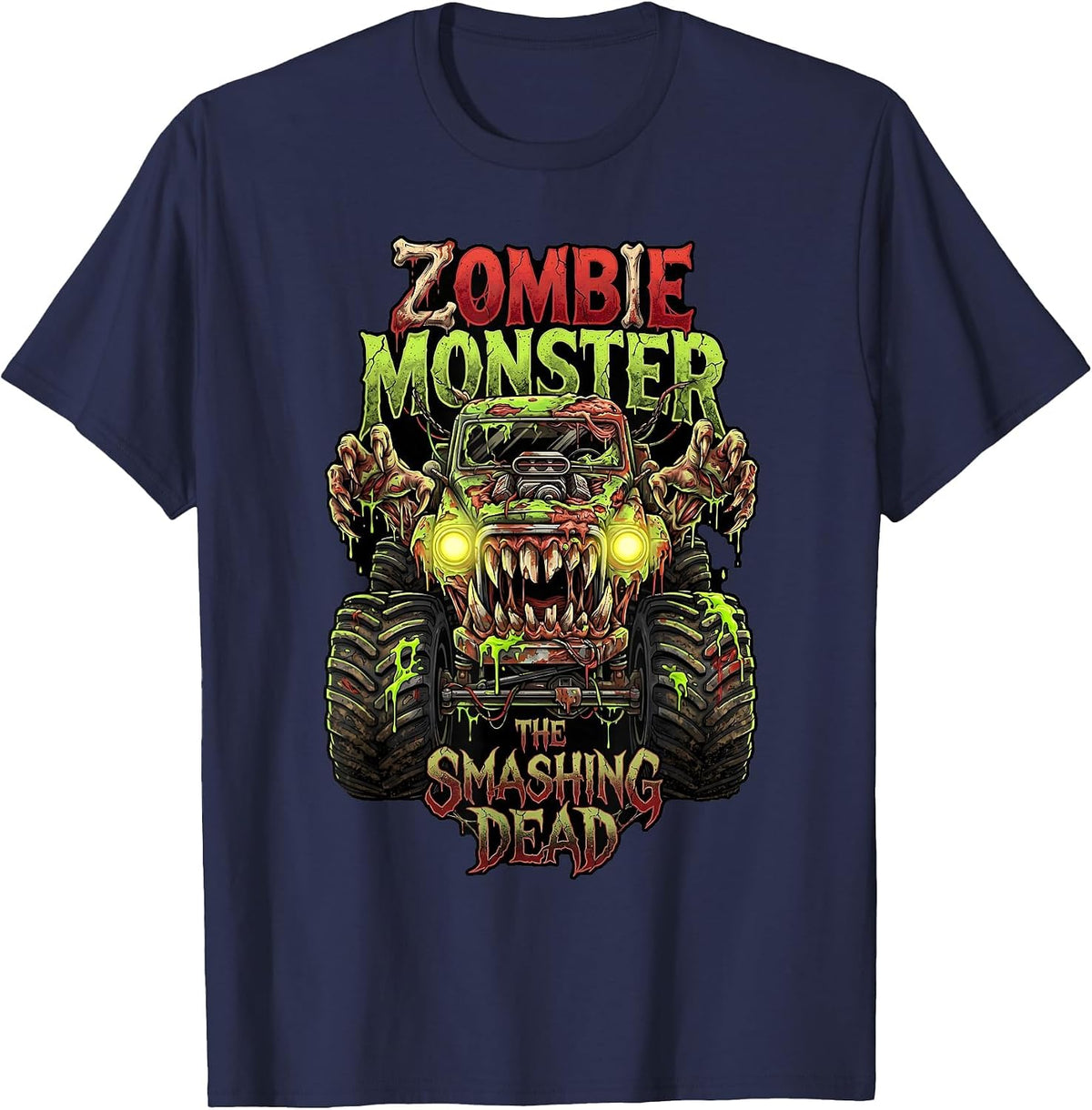 Zombie Monster Truck The Smashing Dead Halloween Boys Kids T-Shirt - Navy Blue