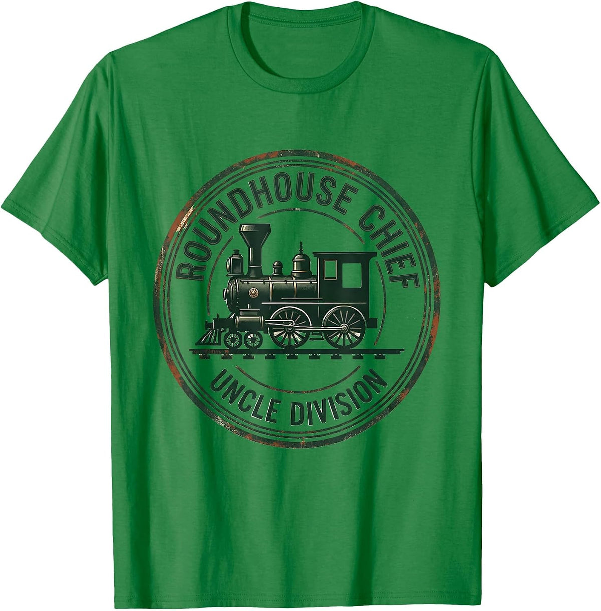 Men's Roundhouse Chief Uncle Division Vintage Steam Train T-Shirt - Kelly Green