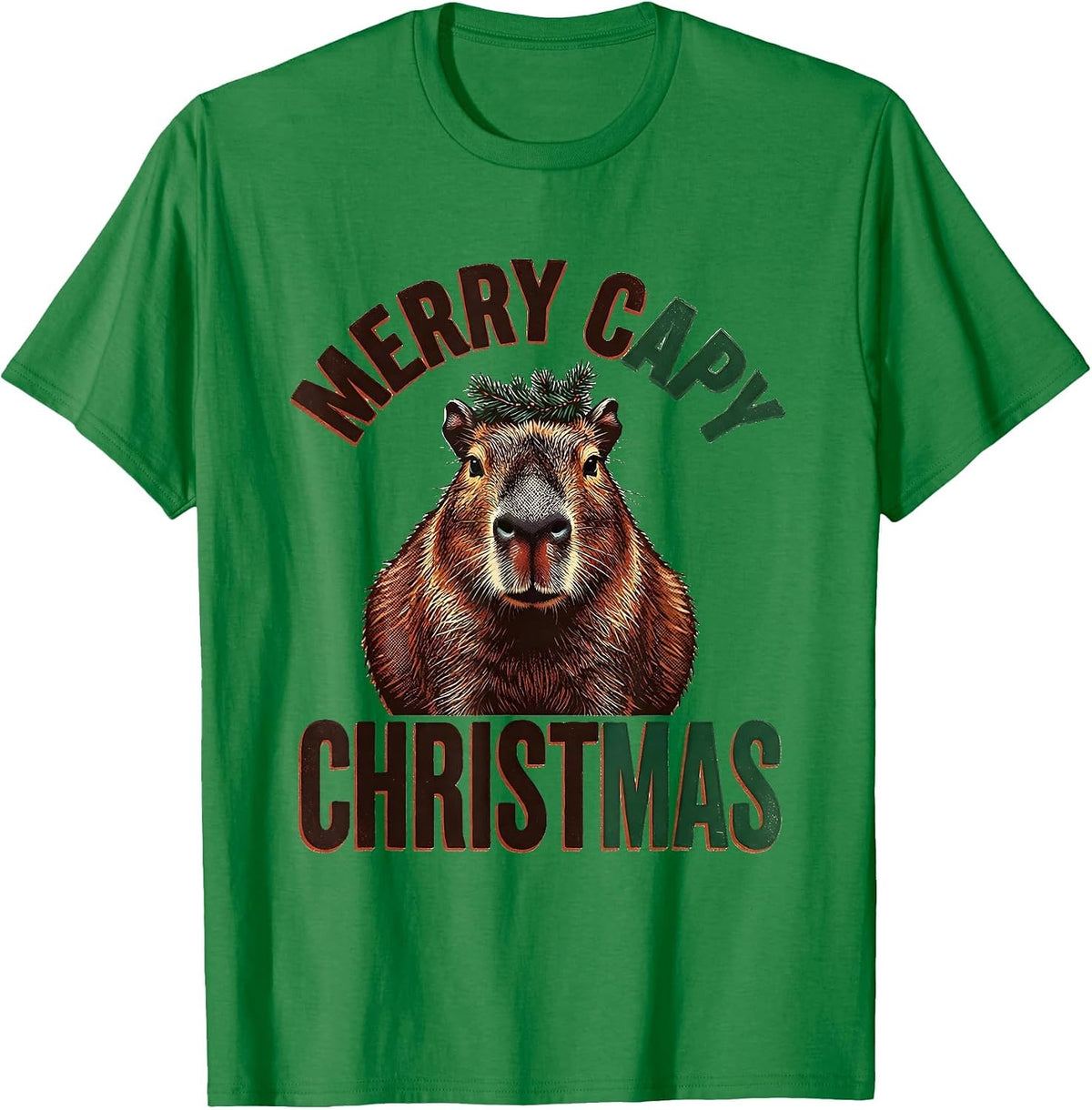 Men's Merry Capy Christmas Funny Capybara Animal Lover Holiday T-Shirt - Kelly Green