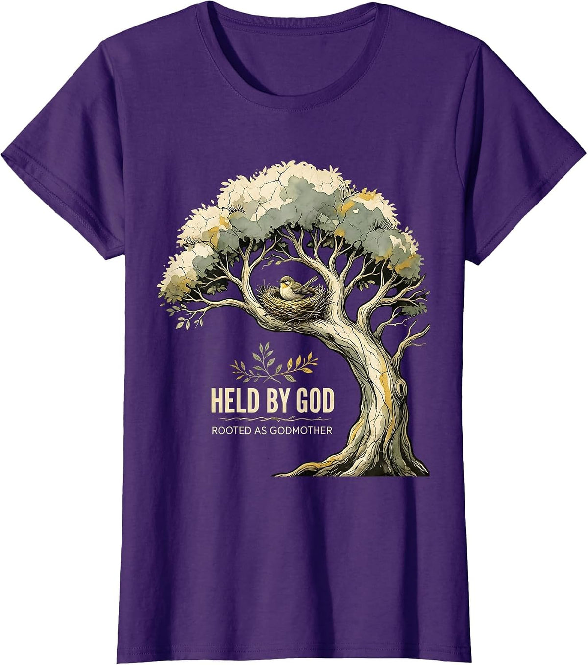 Women's Held By God Rooted As Godmother Boho Faith Christian Gift T-Shirt - Purple