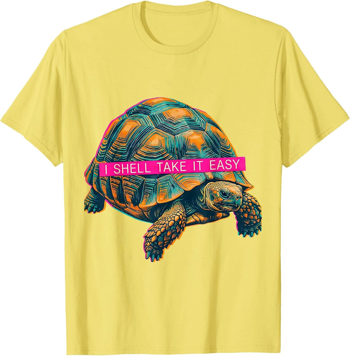 Men's I Shell Take It Easy Funny Tortoise Lover Pet Owner Humor T-Shirt - Lemon Yellow