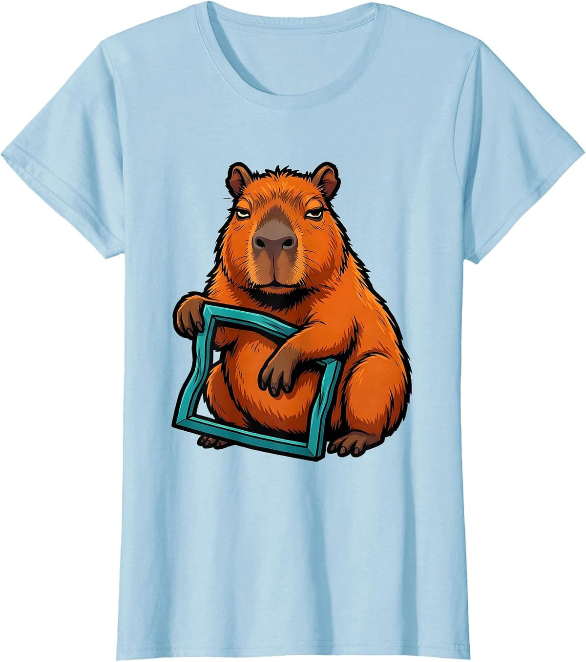 Capybara Cartoon Funny Animal Meme Humor T-Shirt - Baby Blue