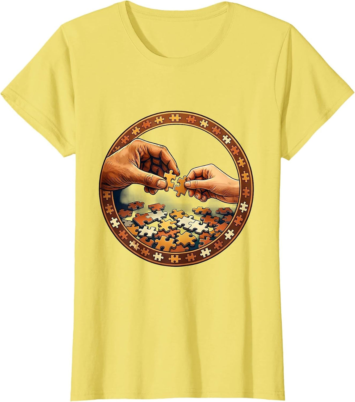 Women's Occupational Therapy Puzzle Illustration Gift T-Shirt - Lemon Yellow