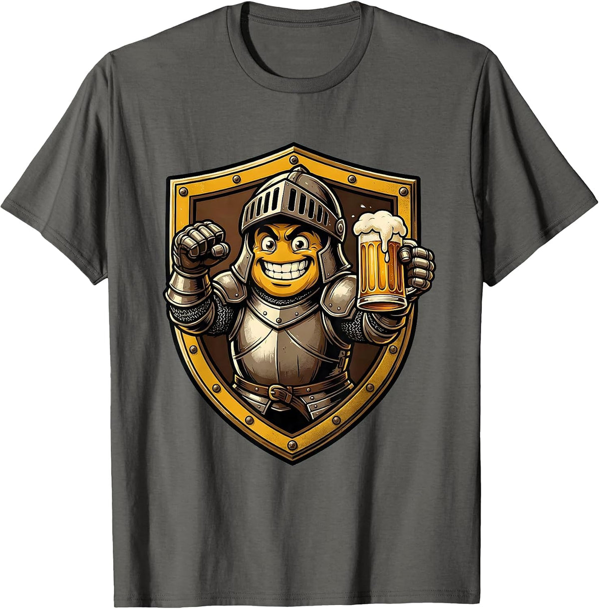 Medieval Knight Beer Stein Shield Illustration T-Shirt - Asphalt Grey
