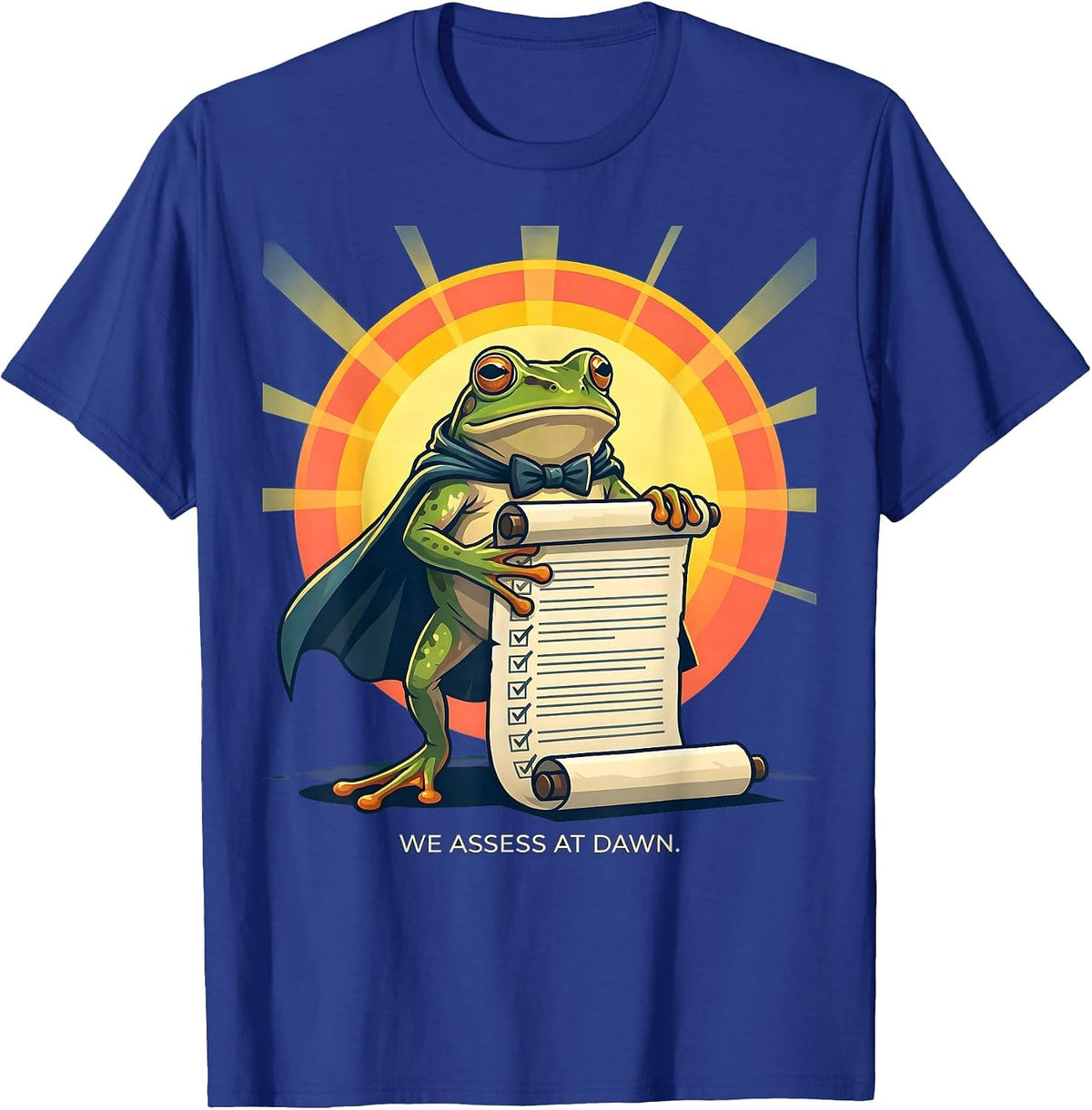 Men's We Assess At Dawn Funny Frog Teacher Reader Back to School T-Shirt - Royal Blue