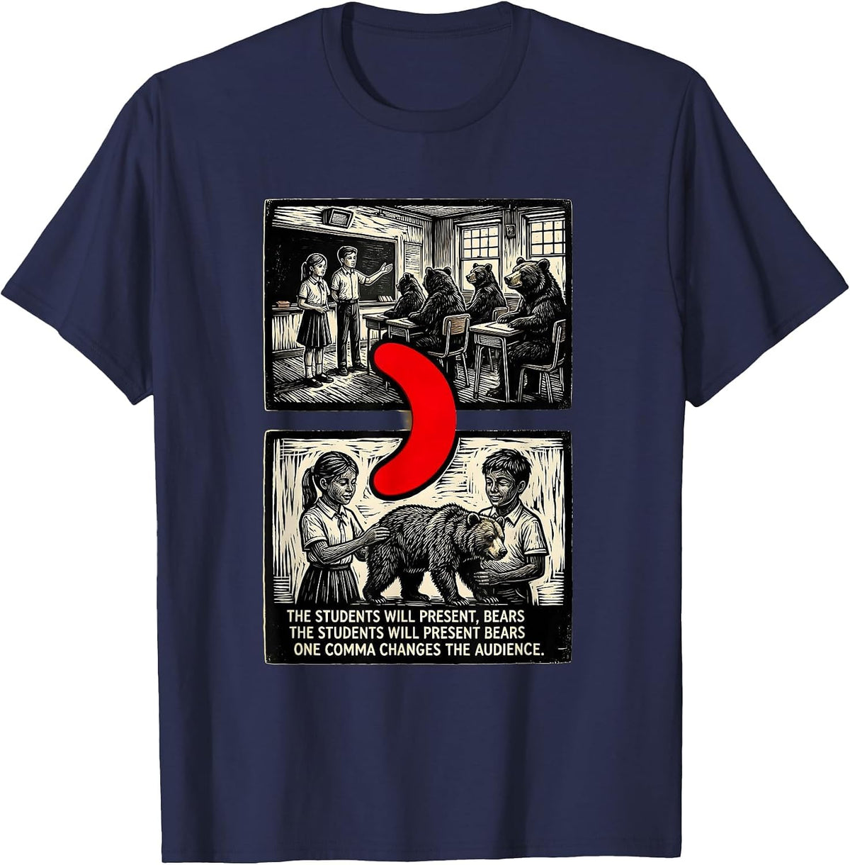 The Students Will Present Bears Funny Grammar Teacher T-Shirt - Navy Blue