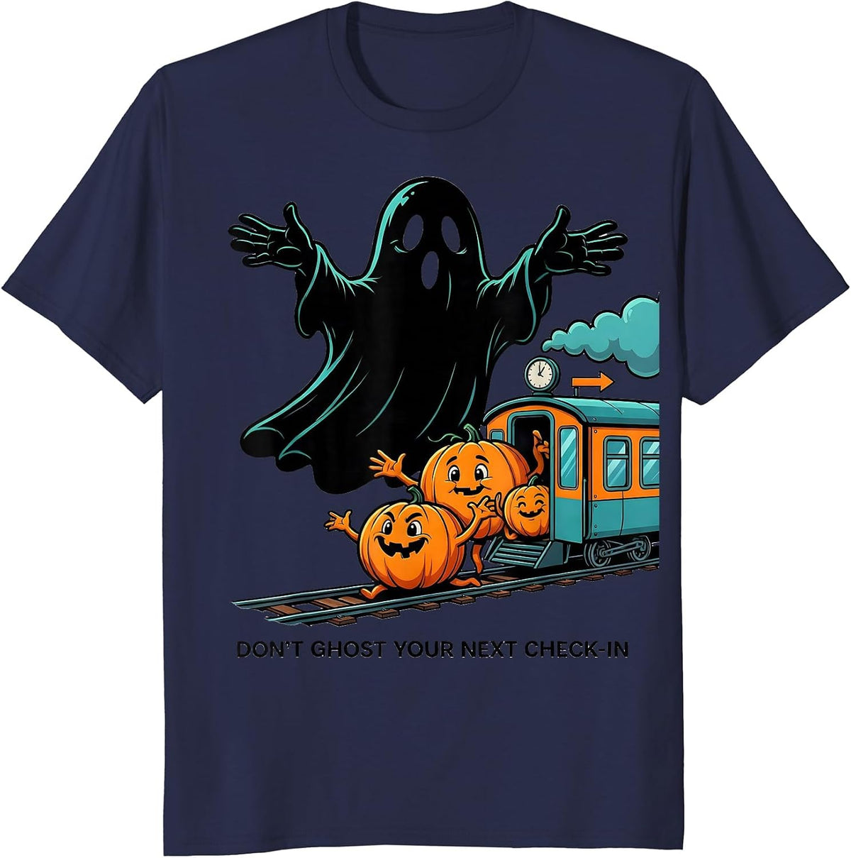 Don't Ghost Your Next Check-In Cartoon Ghost Mental Health T-Shirt - Navy Blue