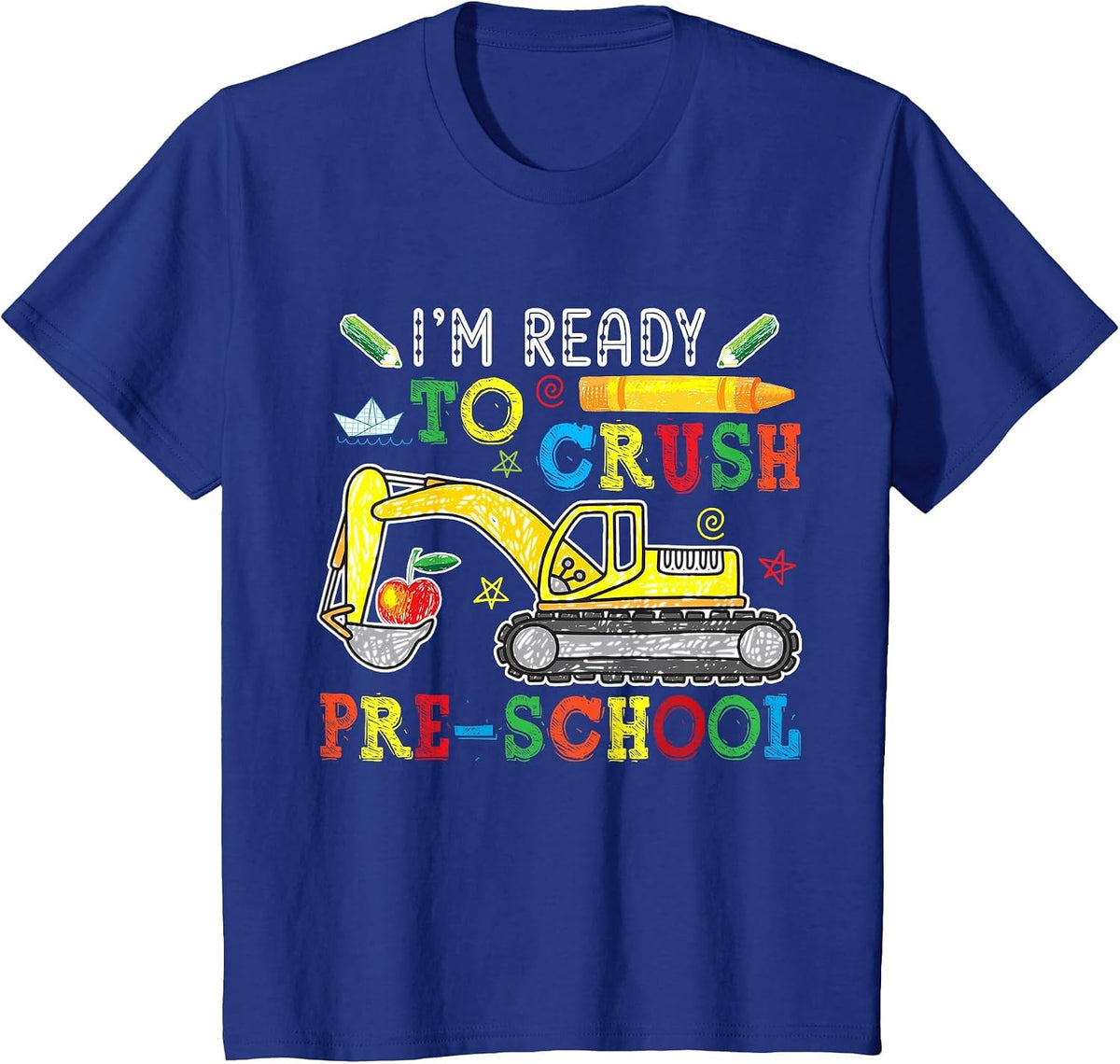 Boys Ready to Crush Pre-School Excavator Back to School Kids T-Shirt - Royal Blue