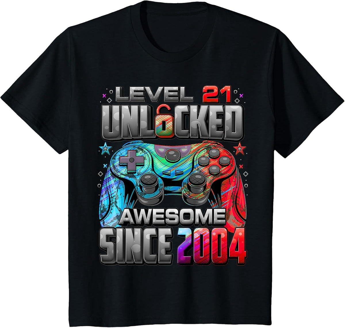 Level 21 Unlocked Awesome Since 2004 21st Birthday Gaming T-Shirt - Black
